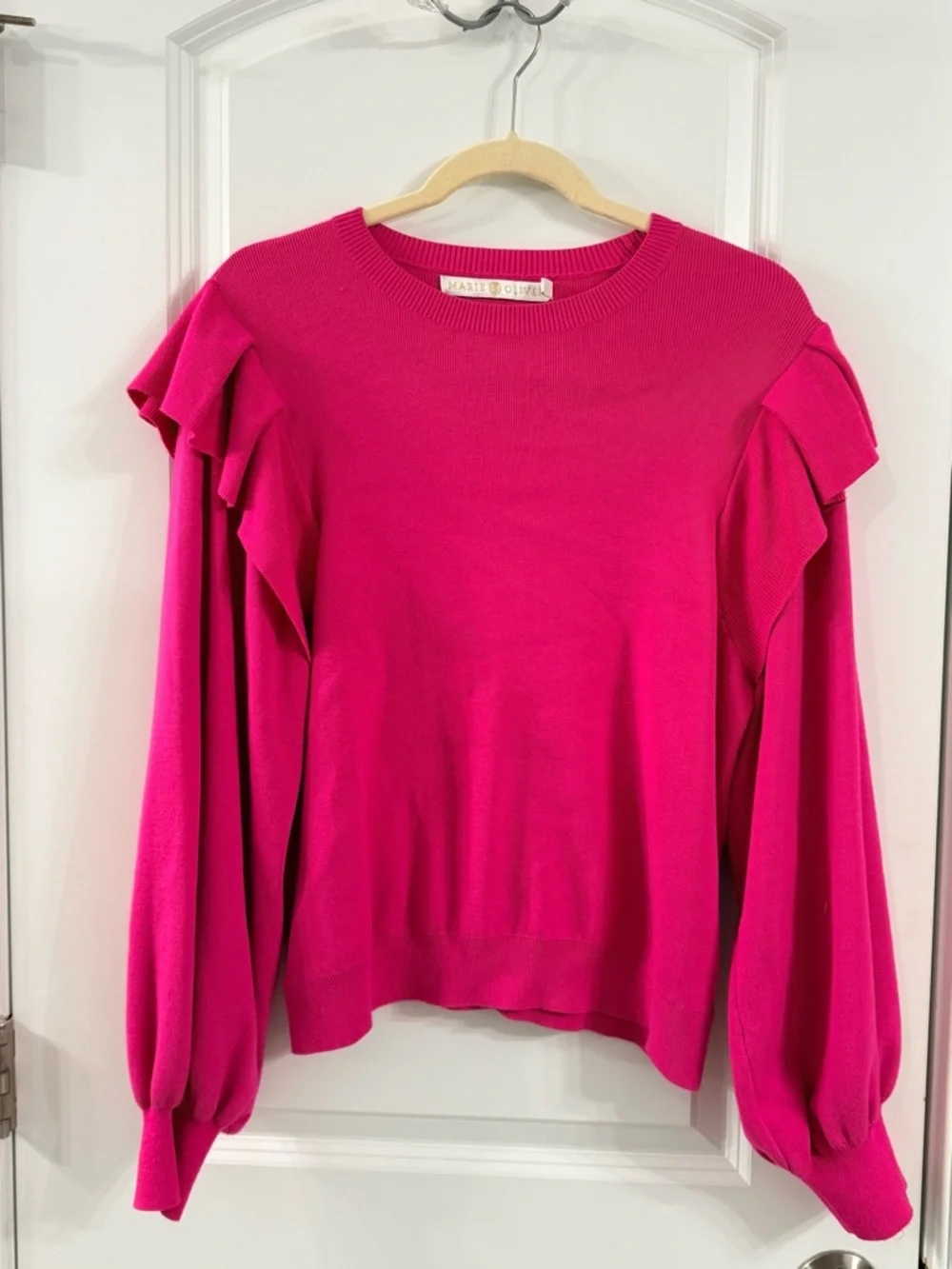 Marie Oliver Hot Pink Ruffle Sweater |Romantic Feminine Statement Piece (M)